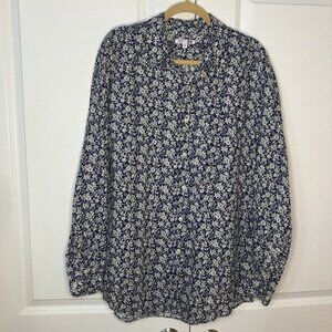 Uniqlo x Liberty London Shirt Mens XL 100% Linen Blue White Floral Button Up
